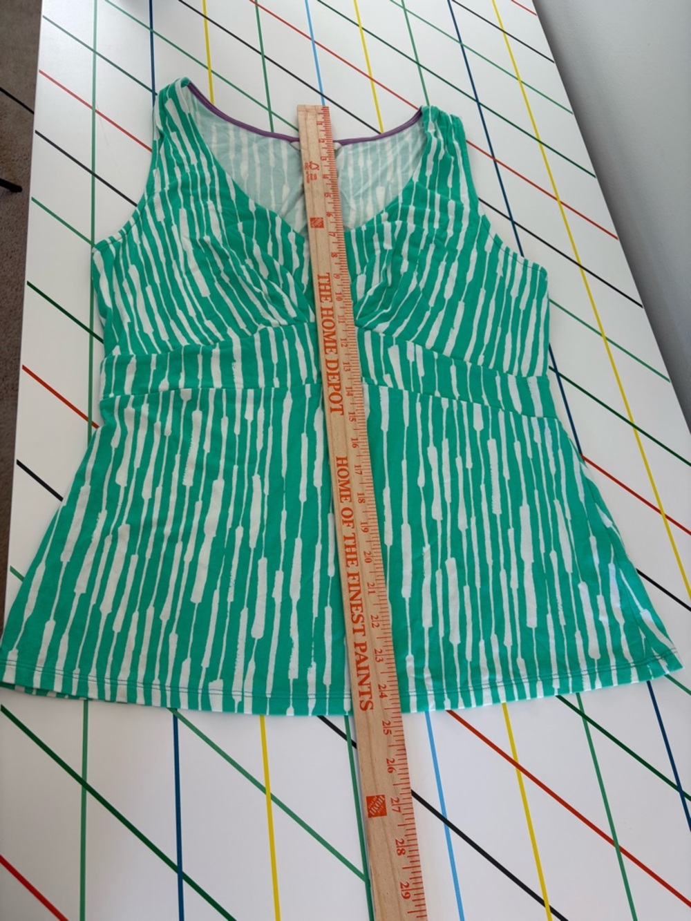 Boden Mint Green & White Striped V-Neck Tank sz 12 Twee Cottagecore soft stretch - Picture 9 of 9